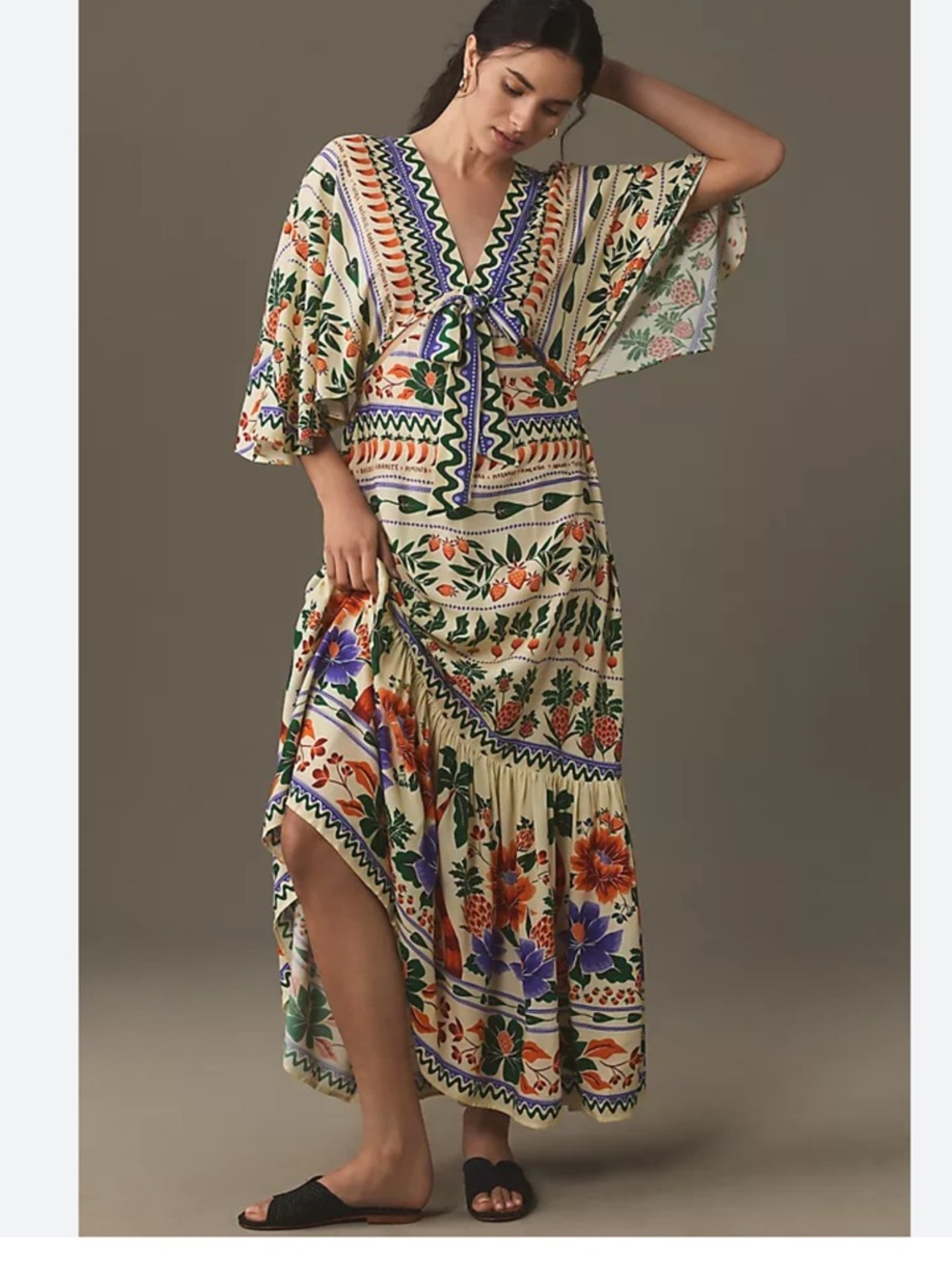 Farm Rio for Anthropologie fruit floral cutout maxi dress